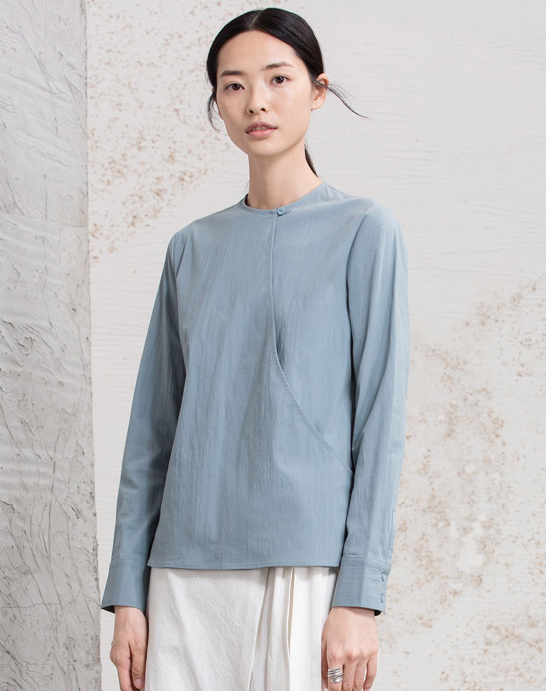 文艺纯色圆领衬衣棉质长袖衬衫荼白 运费 (订单满288免运费) 颜色