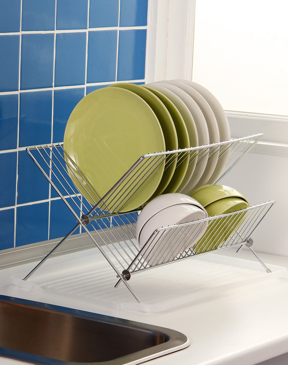 电镀双层可折叠沥水架厨房碗碟架