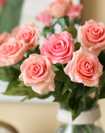 卡洛琳手感保湿玫瑰花仿真花拍照道具婚庆客厅假花 不含瓶