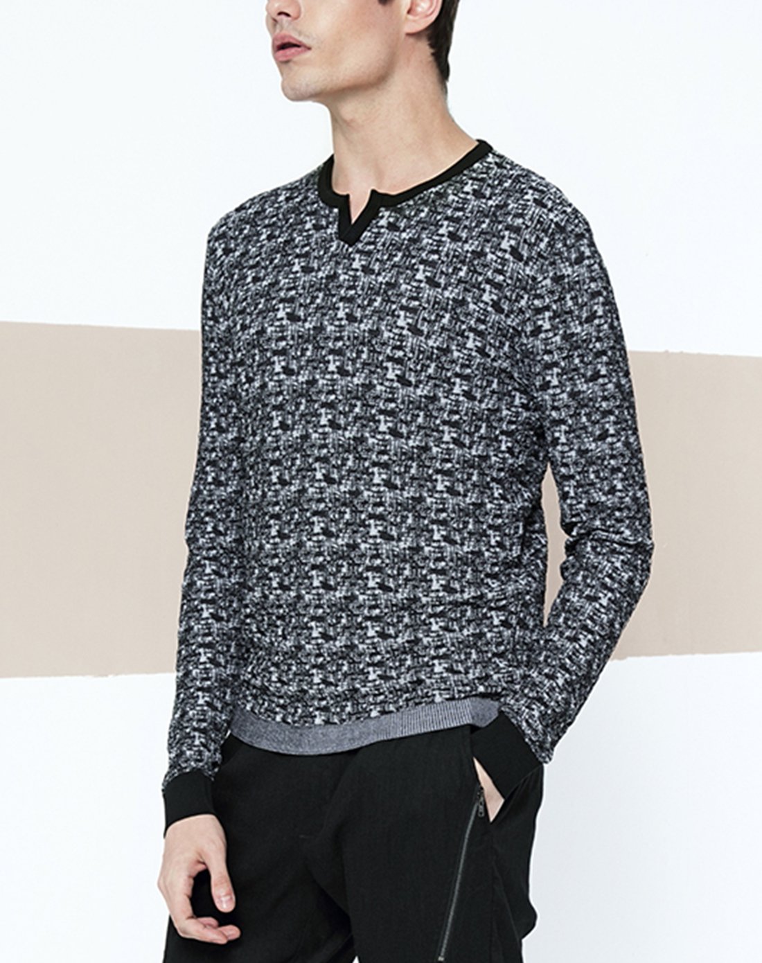 爵度gentle男装特卖旗舰店纯棉印花修身圆领长袖t恤灰色gsggt0600rhg2