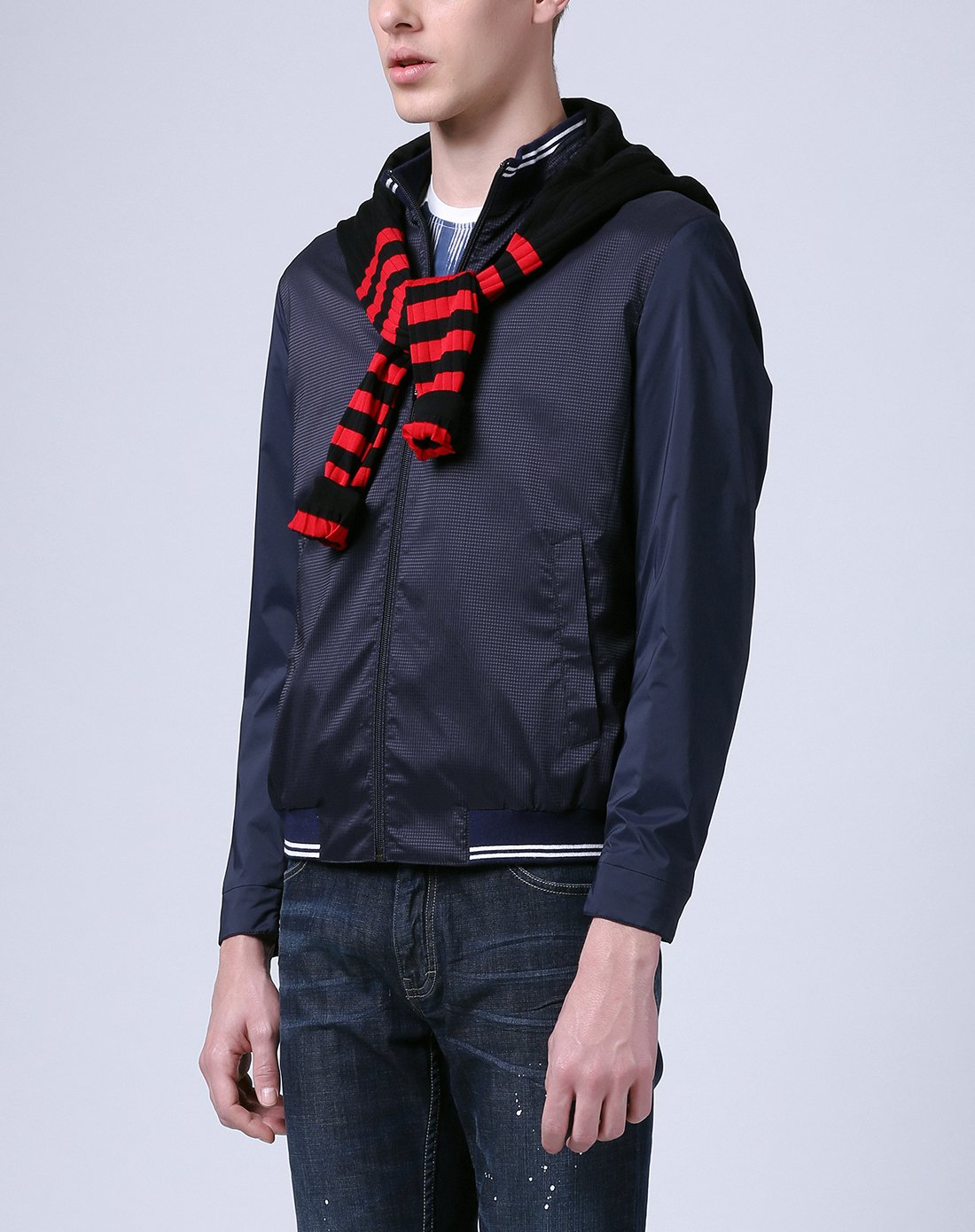 时尚翻领长袖夹克蓝色