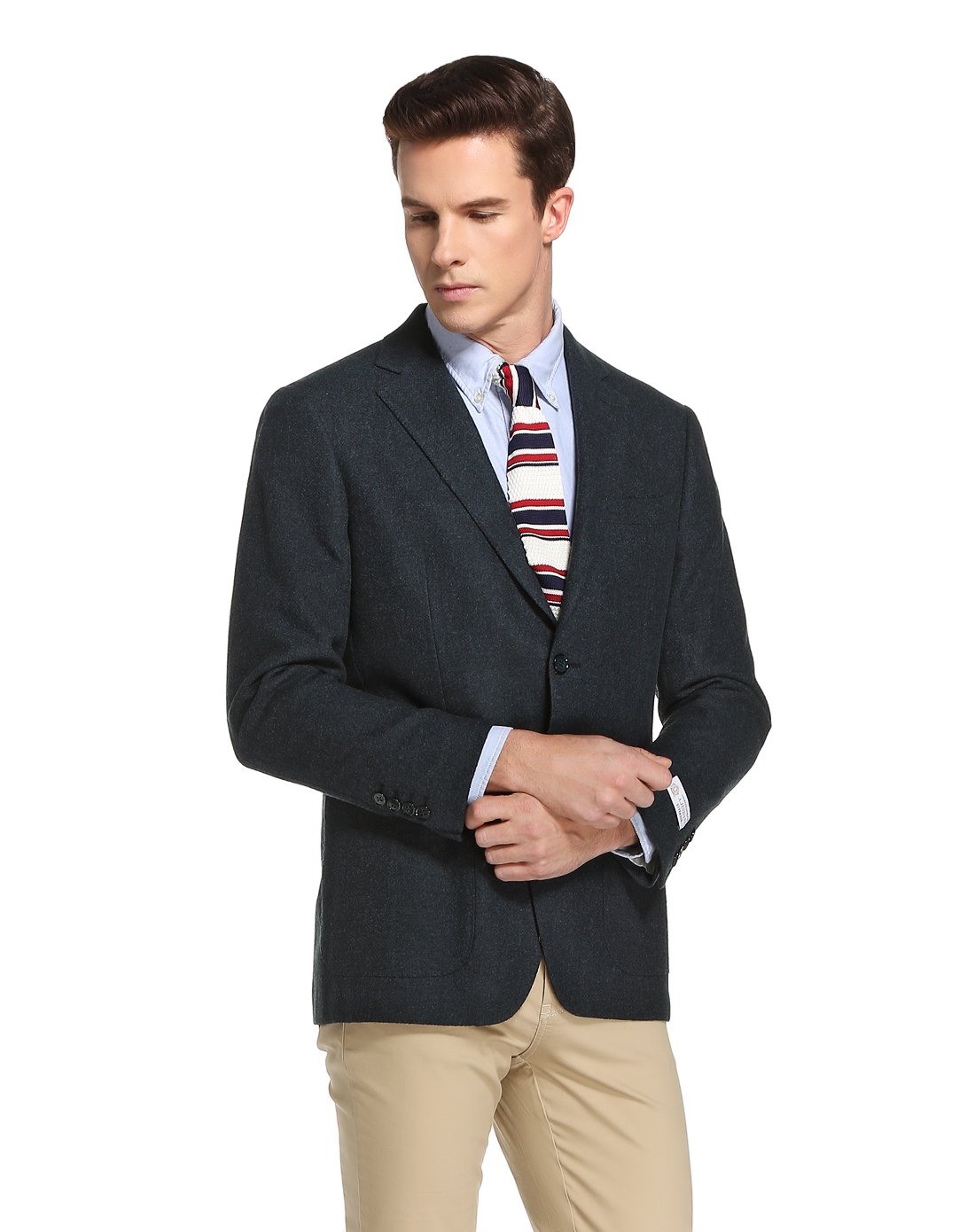 丝毛混纺商务舒适单西装灰绿色