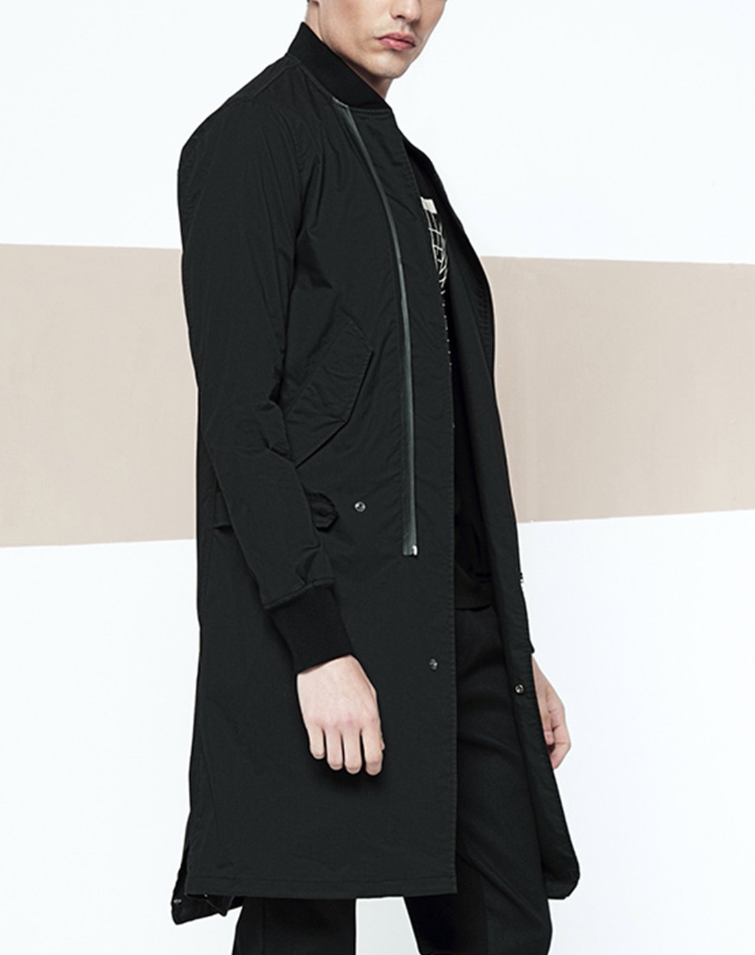 简约中长款风衣外套黑色