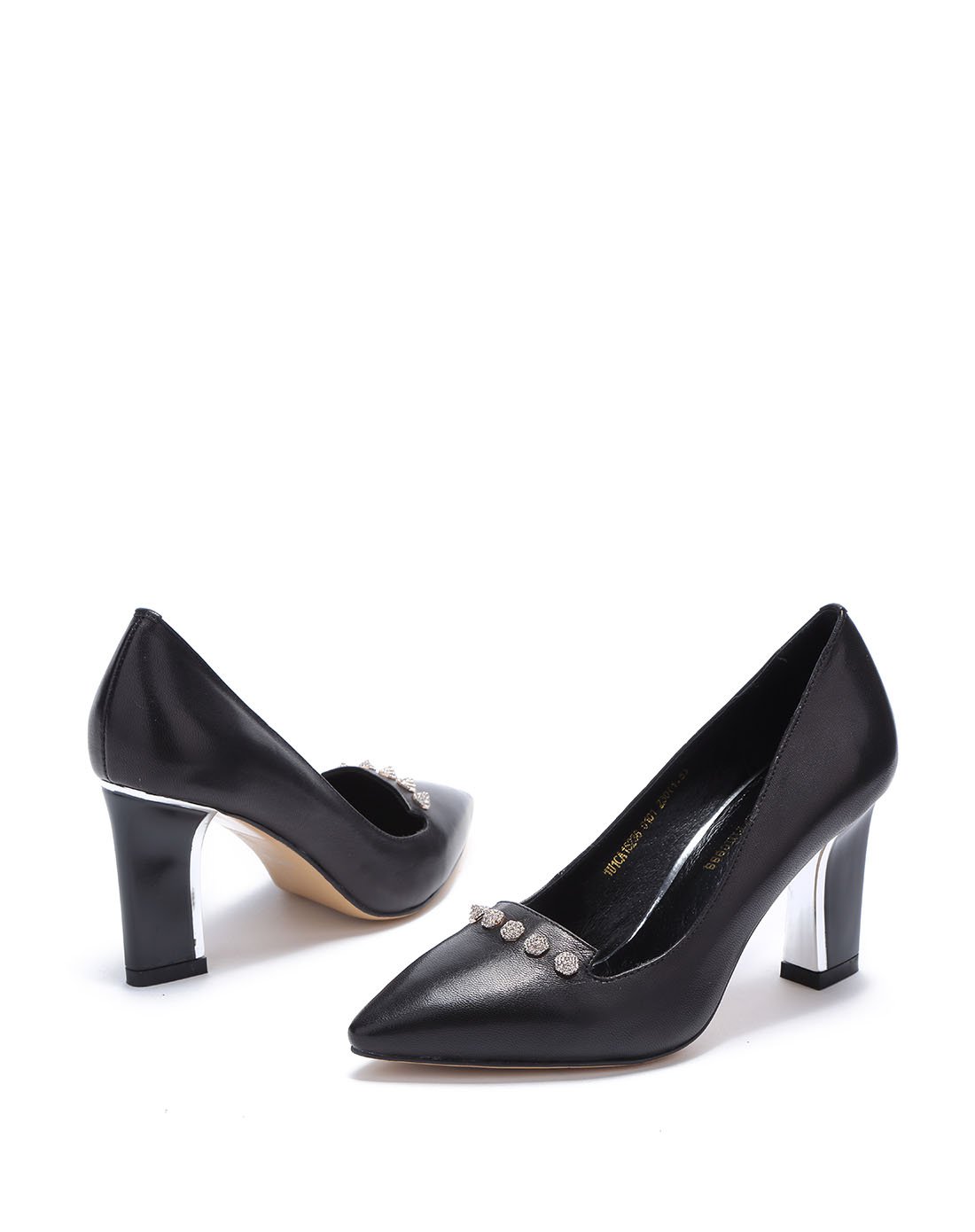 羊皮高跟尖头女式单鞋黑色