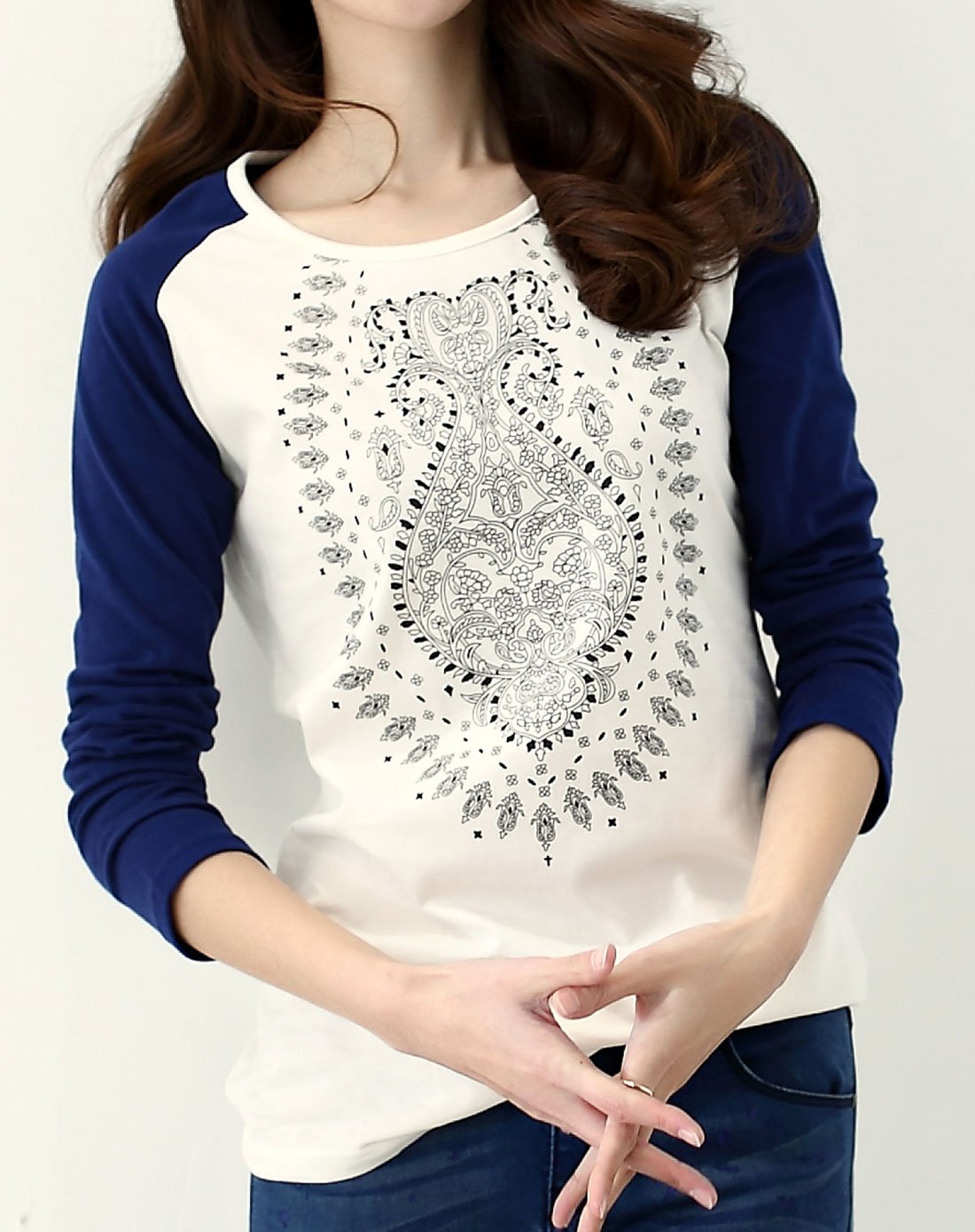 宝蓝 女款时尚圆领长袖t恤宝蓝