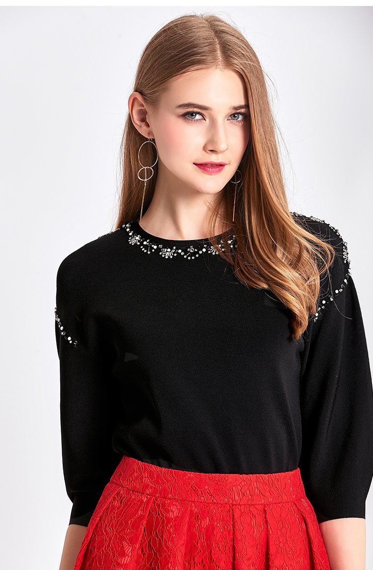 钉珠时尚精致针织上衣黑色_服装_99优生活,有机蔬菜,有机米面油,有机