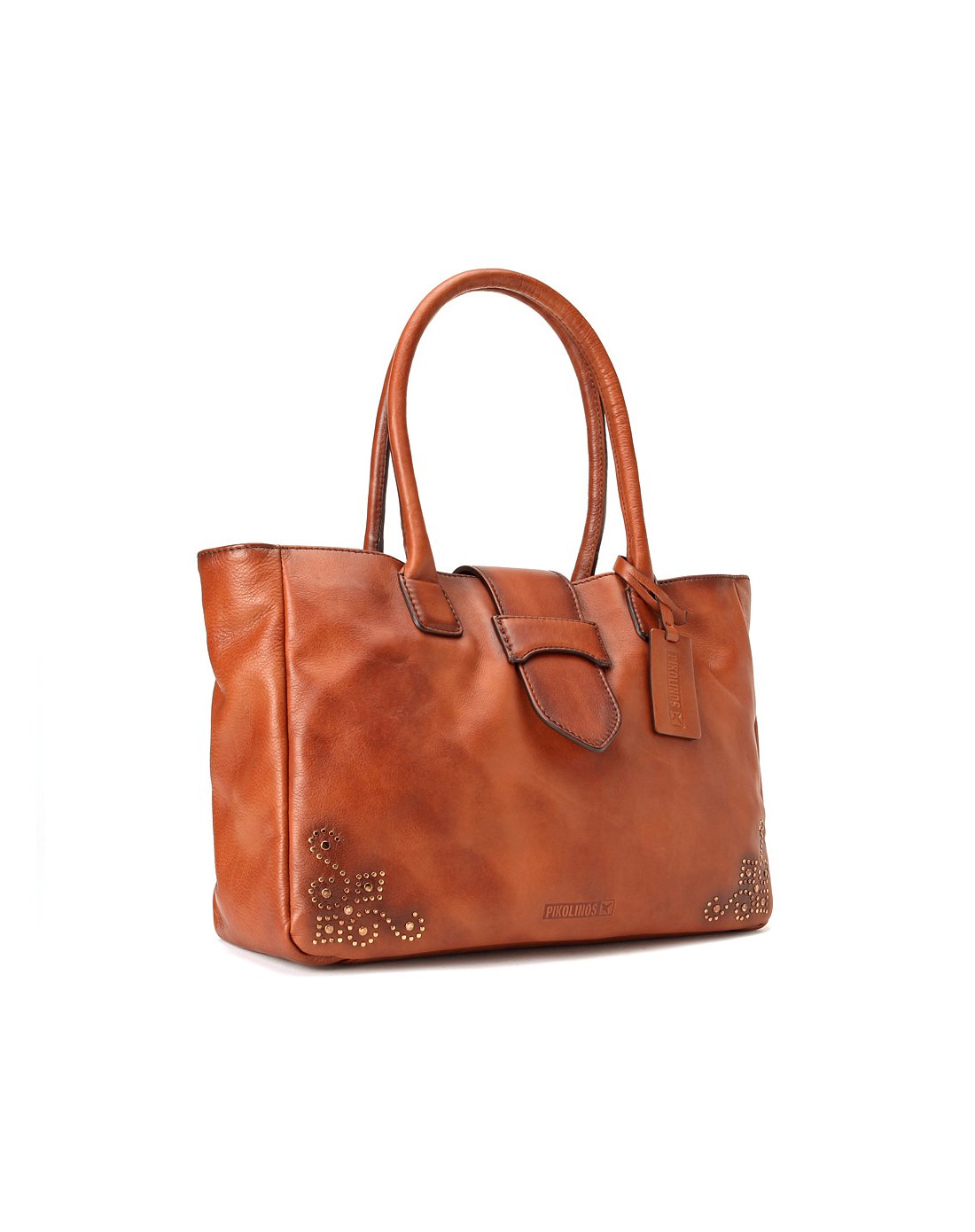 派高雁西班牙手工街心花园头层牛皮铆钉单肩手提包