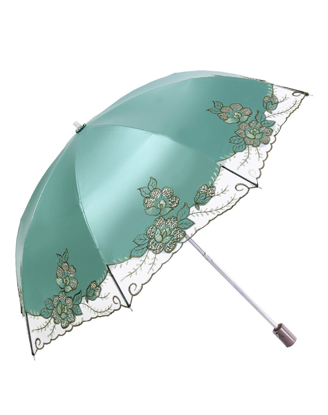 高级刺绣超强防晒50 透明花边二折绣花伞蓝色