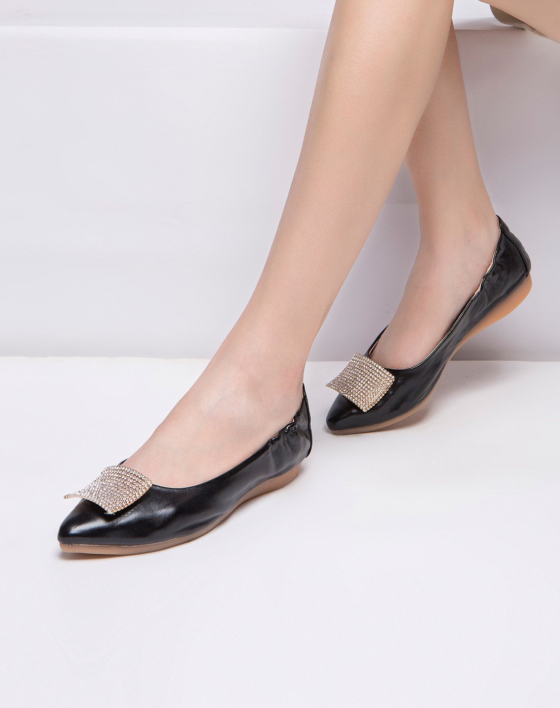 蛋卷鞋quicheshoes女款尖头水钻纯色舒适单鞋黑色eqs-0320-100_唯品会