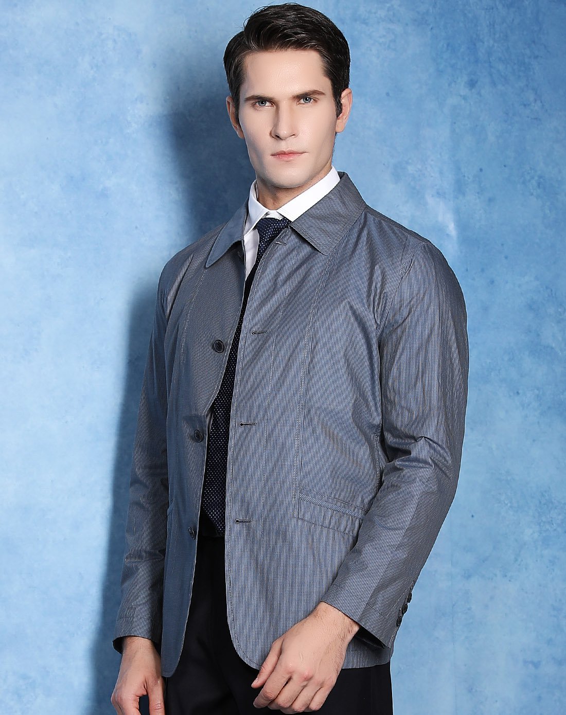 delure&铁狮丹顿testantin男装优雅时尚品位简洁大方抗皱翻领薄夹克