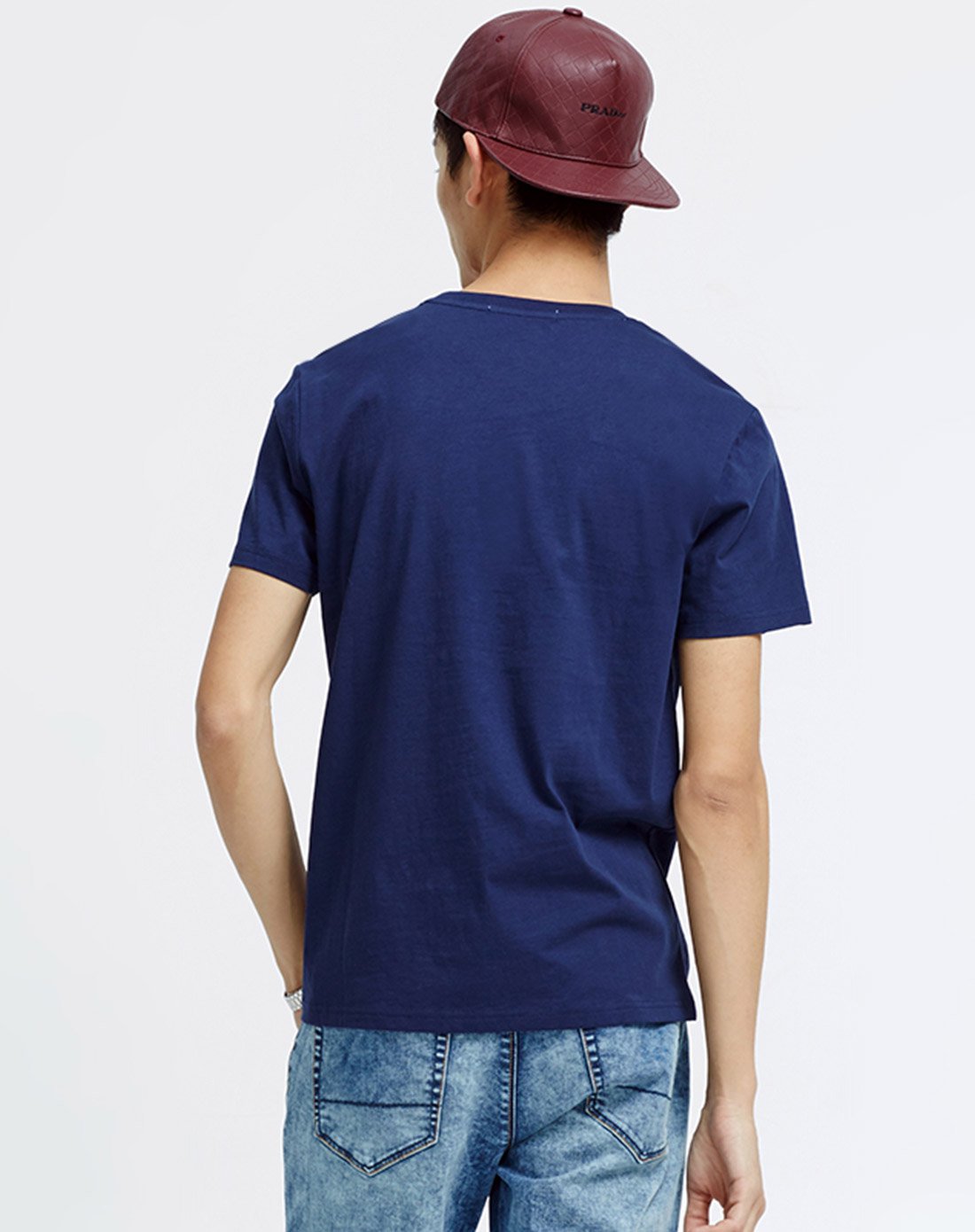 男款荧光印花t恤深军蓝