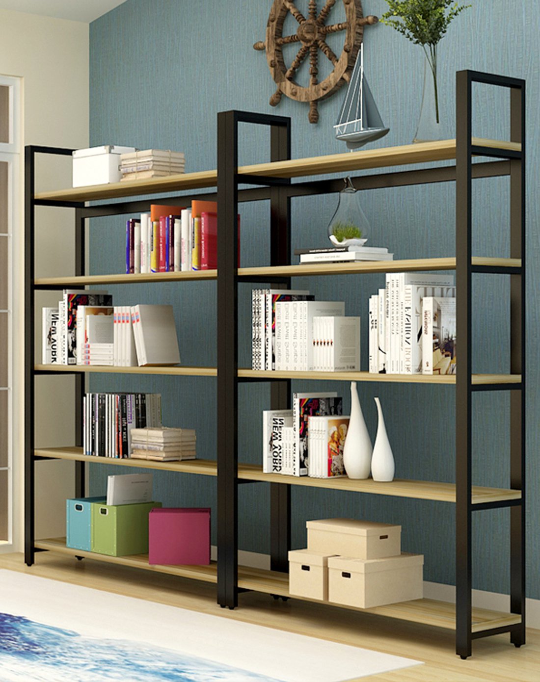 简约钢木落地书架置物架 单个