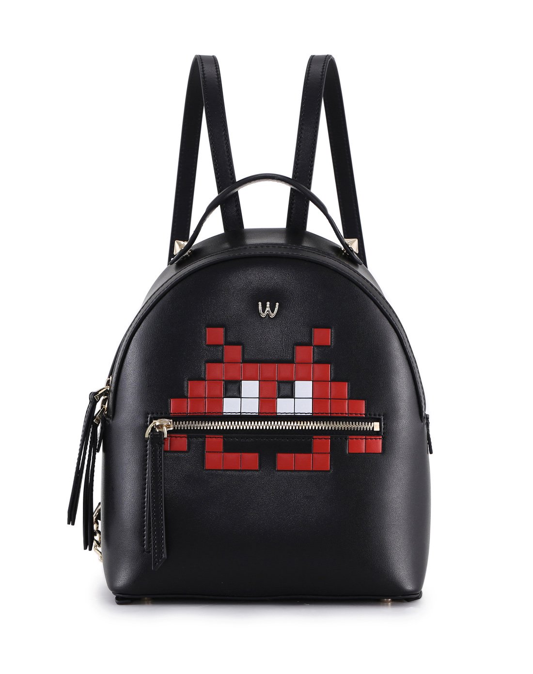 牛皮趣味小怪兽双肩包灰色