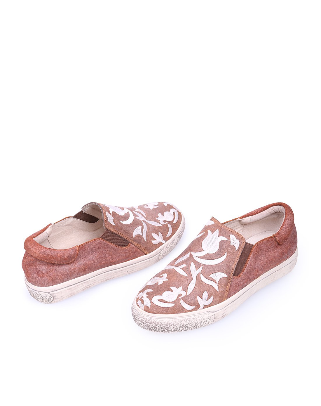 吐火罗民族风刺绣单鞋棕色