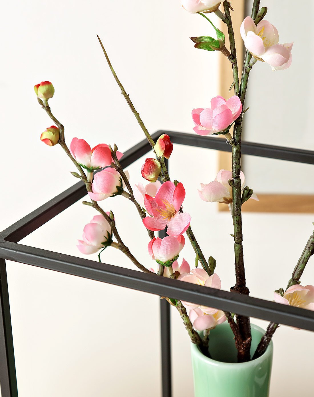 整体花艺 桃花配陶瓷花瓶 高款