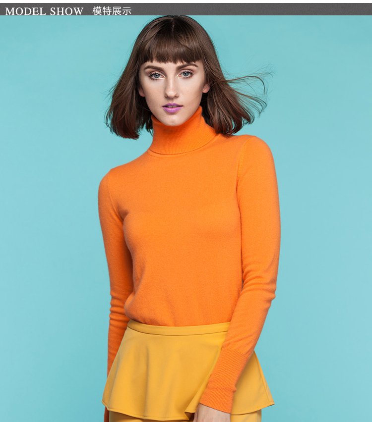 罗纹高领羊绒衫橙色