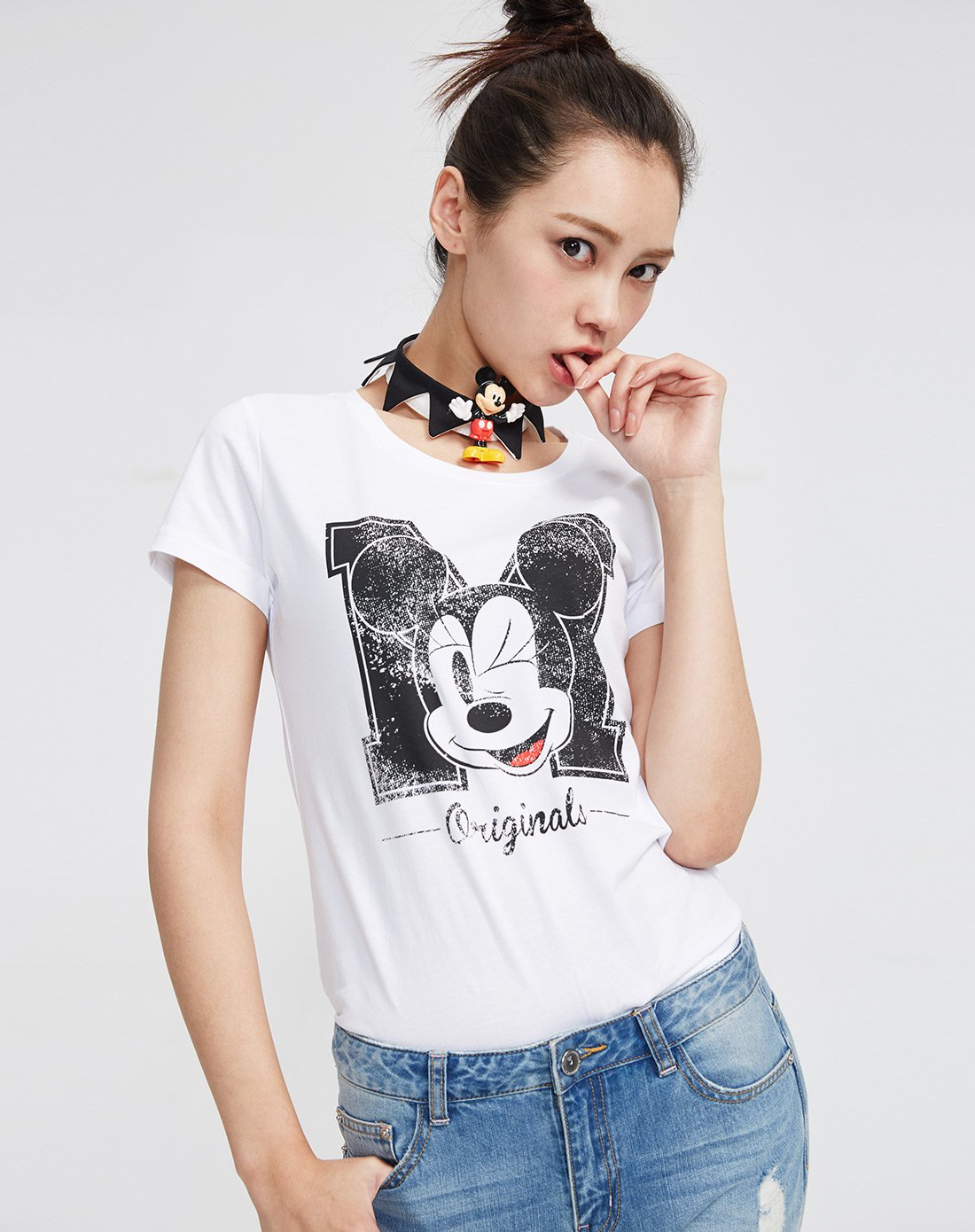 女mtee迪士尼字母米奇短袖恤白色组