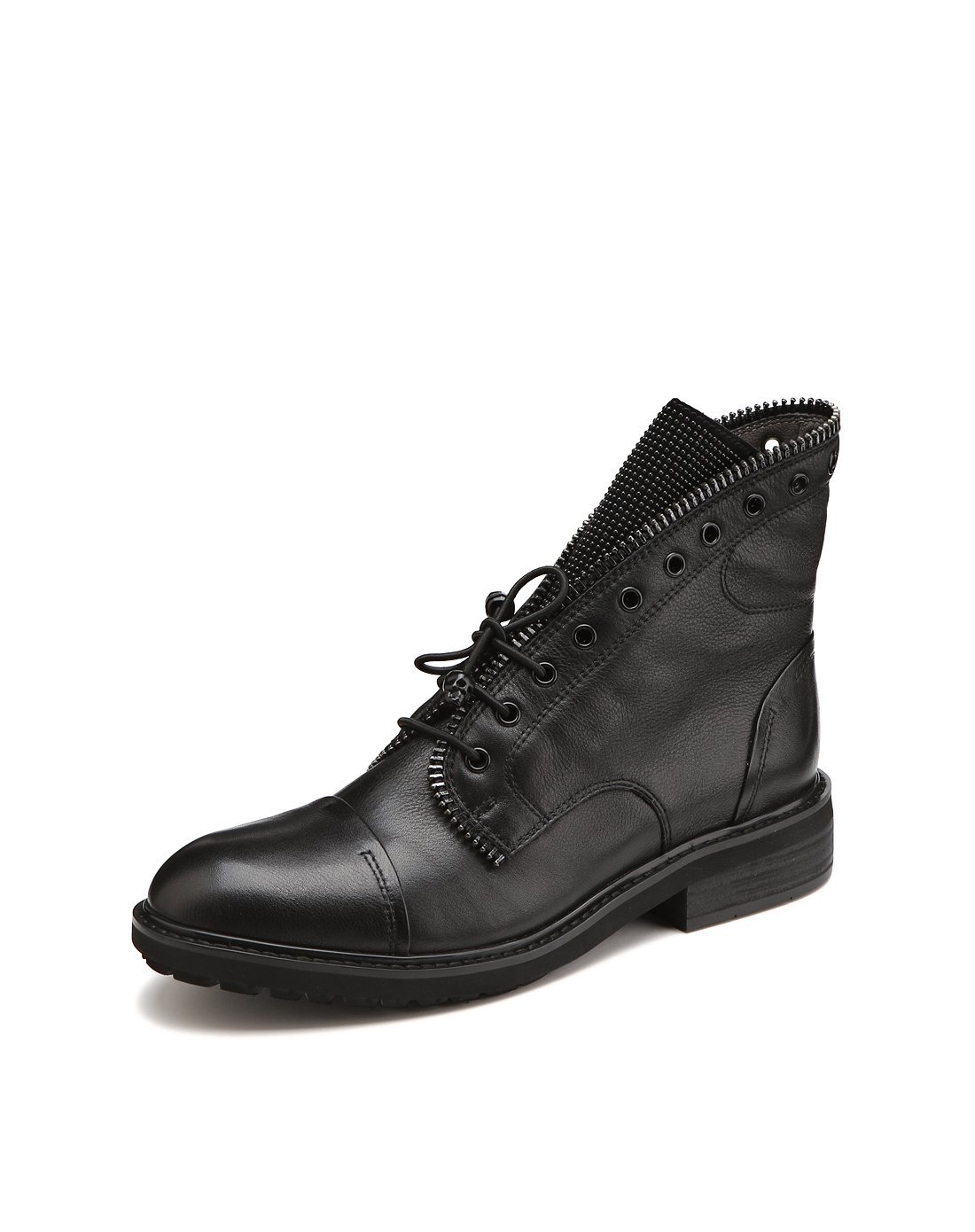 哥弟 时尚牛皮女式靴子黑色