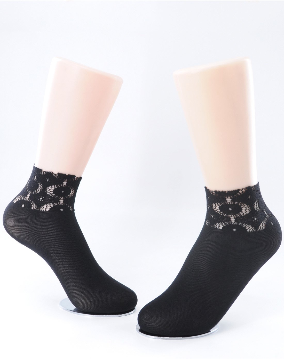 消臭氨纶蕾丝花边平纹不脱丝短袜1双黑色