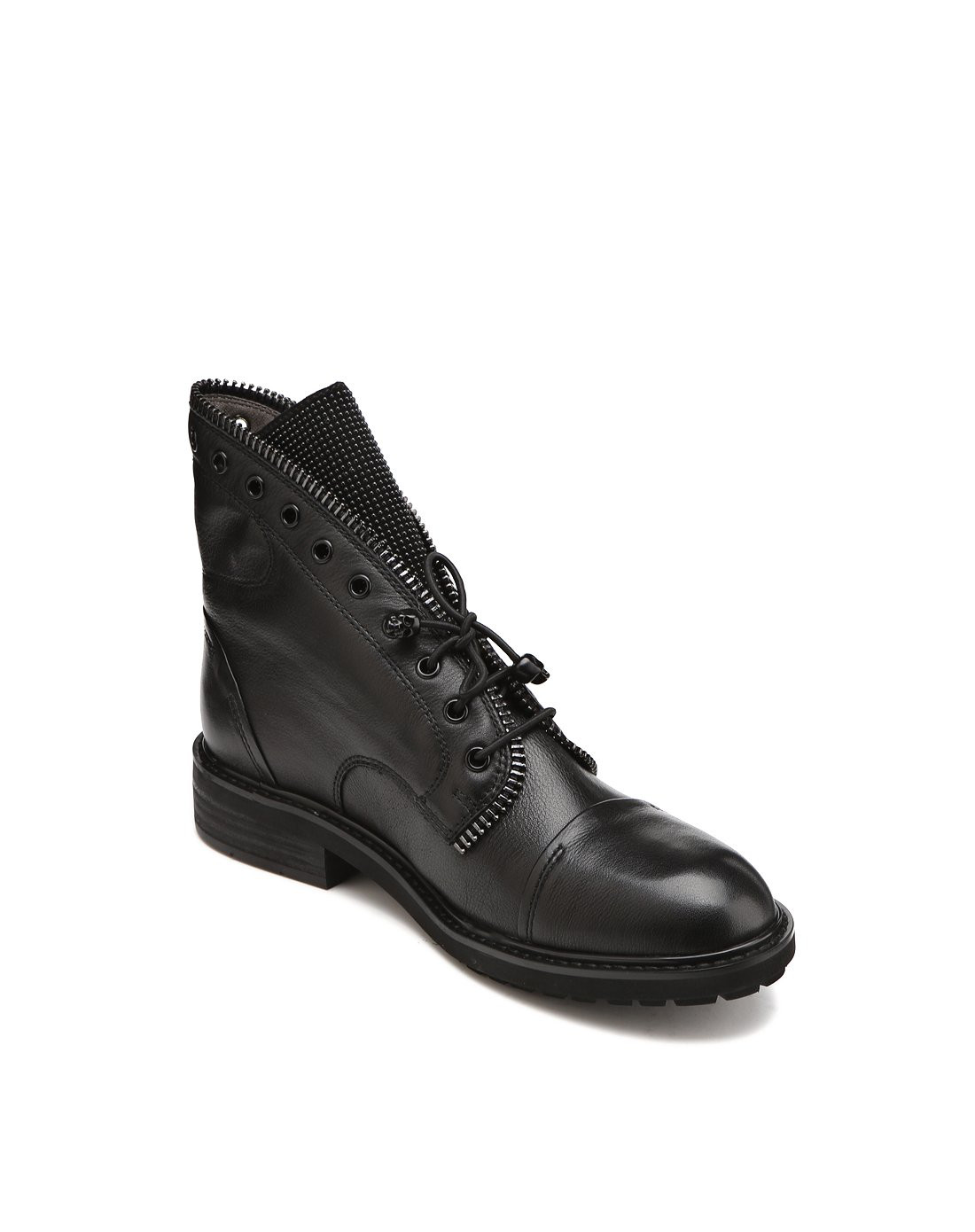 哥弟 时尚牛皮女式靴子黑色