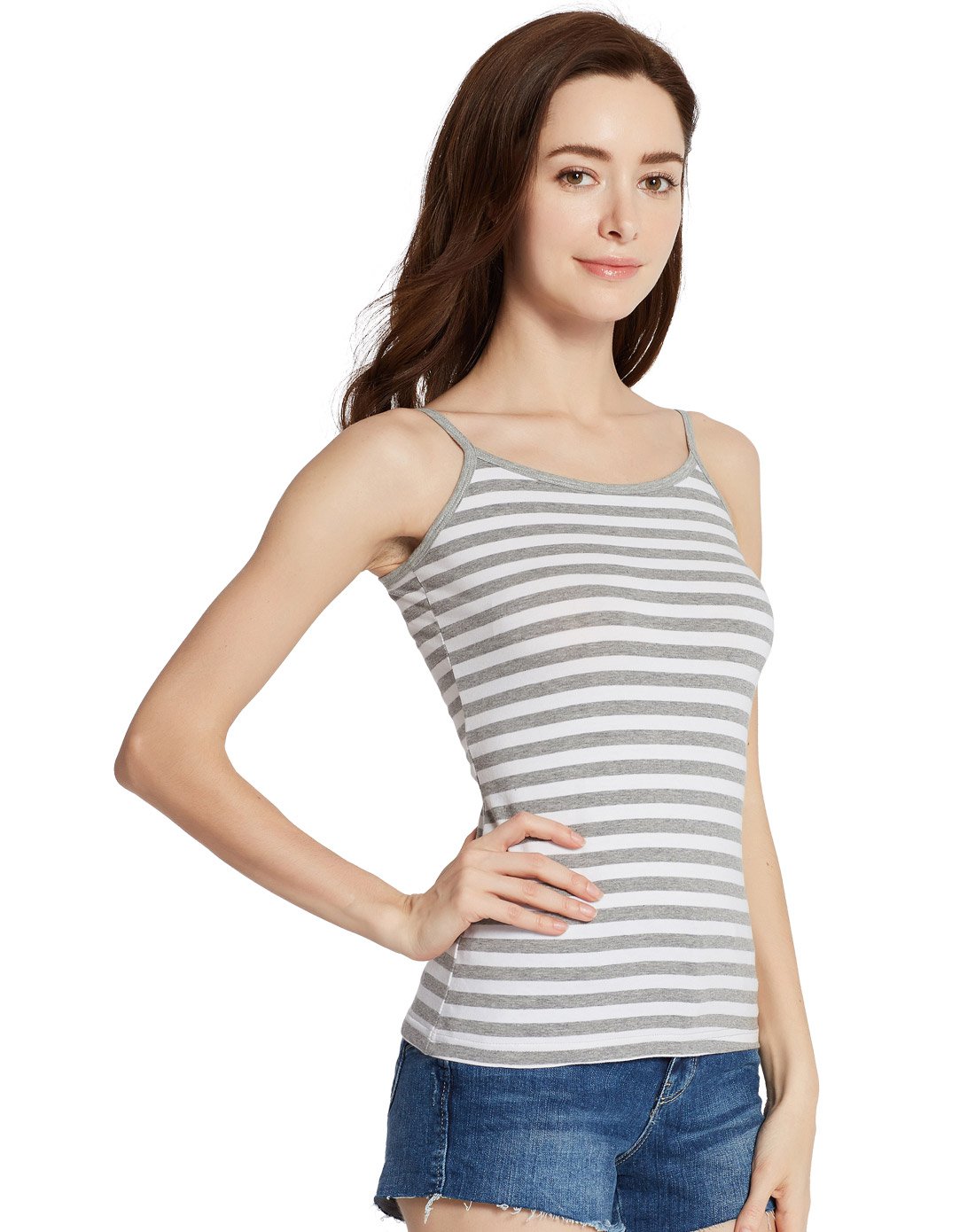 女士弹力棉圆领条纹吊带背心