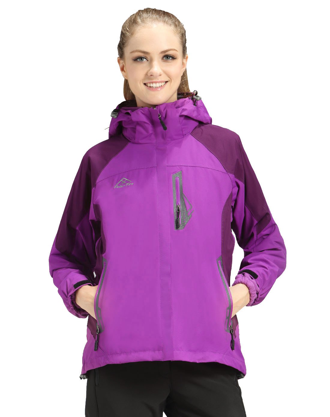 防风保暖 女款两用冲锋衣 可拆卸果绿