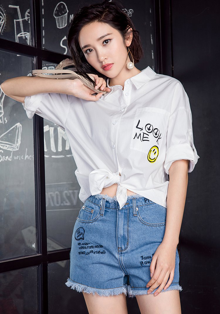 【唐艺昕明星同款】毛边刺绣百搭休闲牛仔短裤