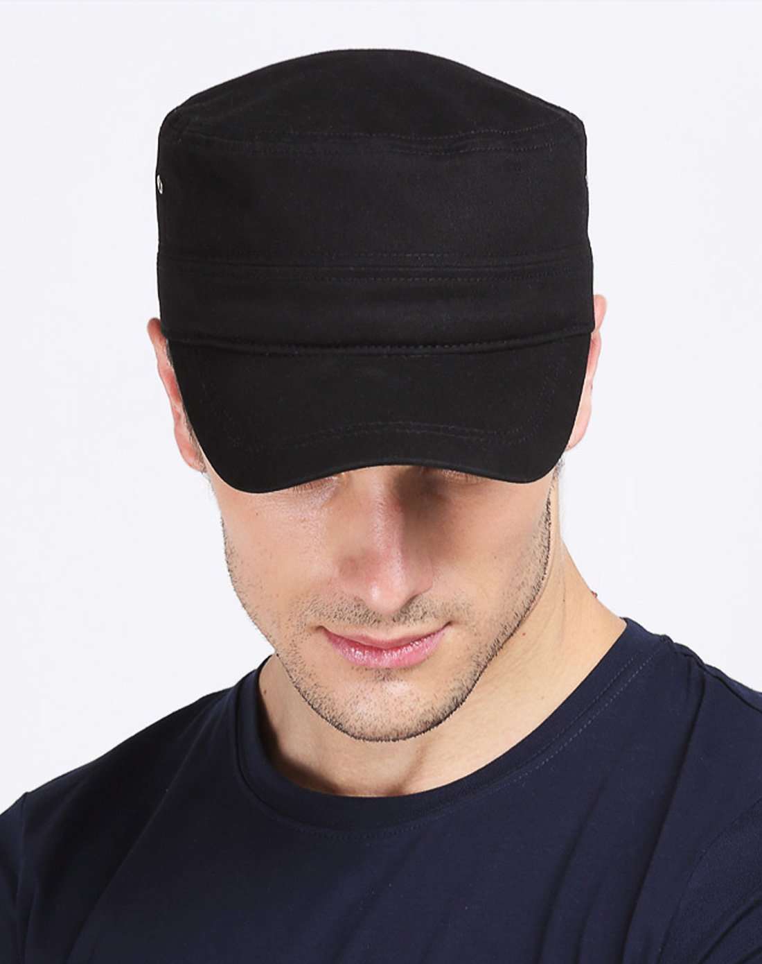 vec 男士经典简约军帽休闲平顶帽黑色