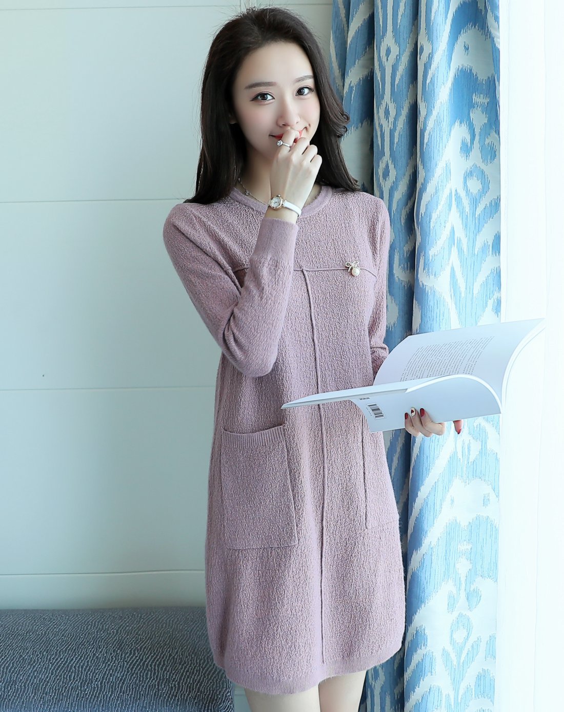 新款套头中长款针织裙黑色