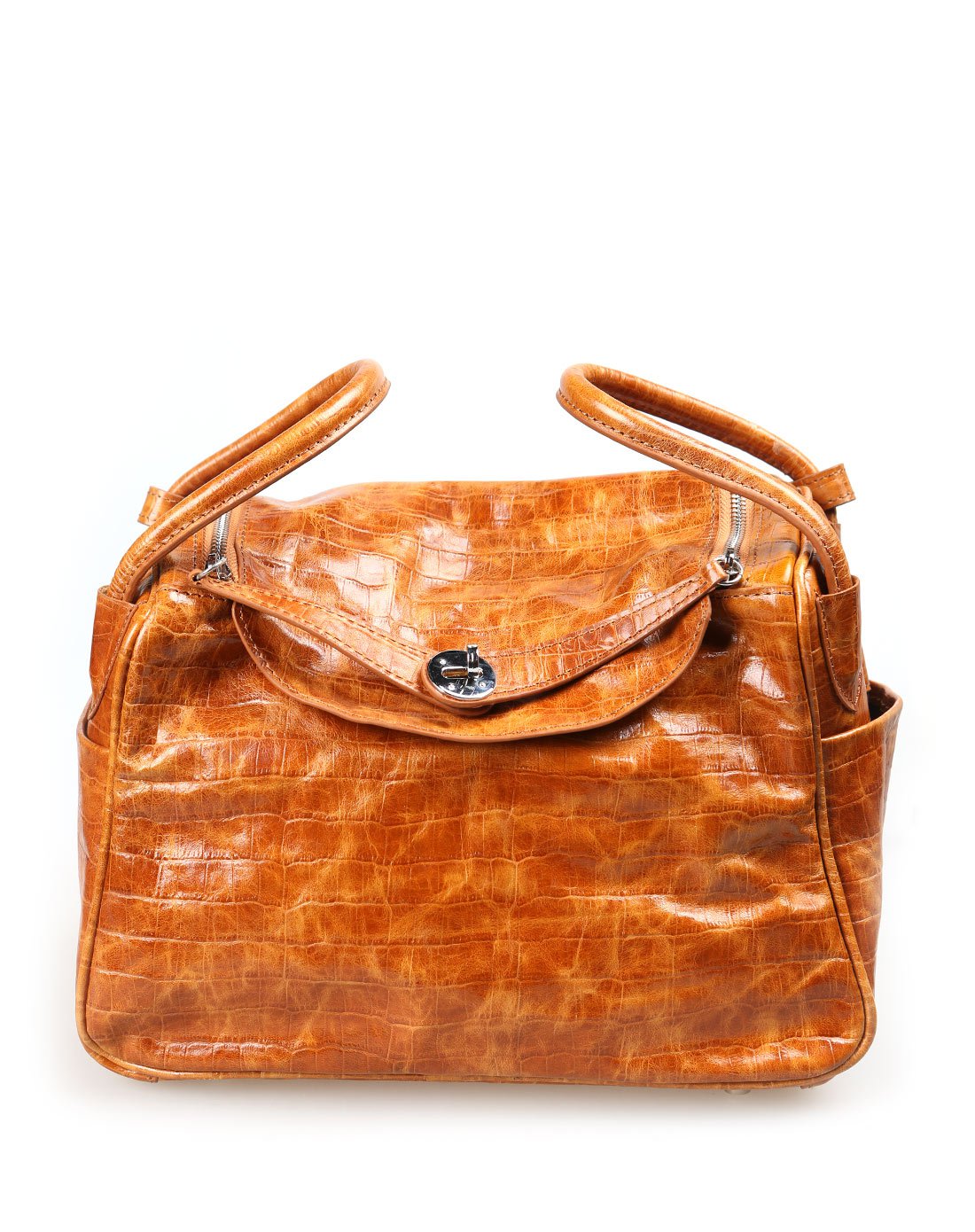 吐火罗简约牛皮手提包绿色