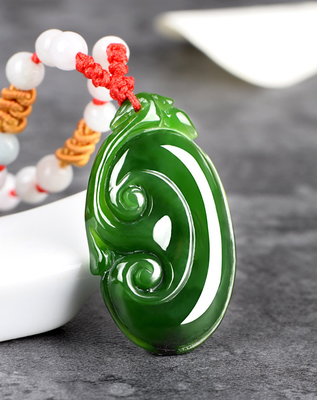 伊戴娇 中性精品和田碧玉如意挂件