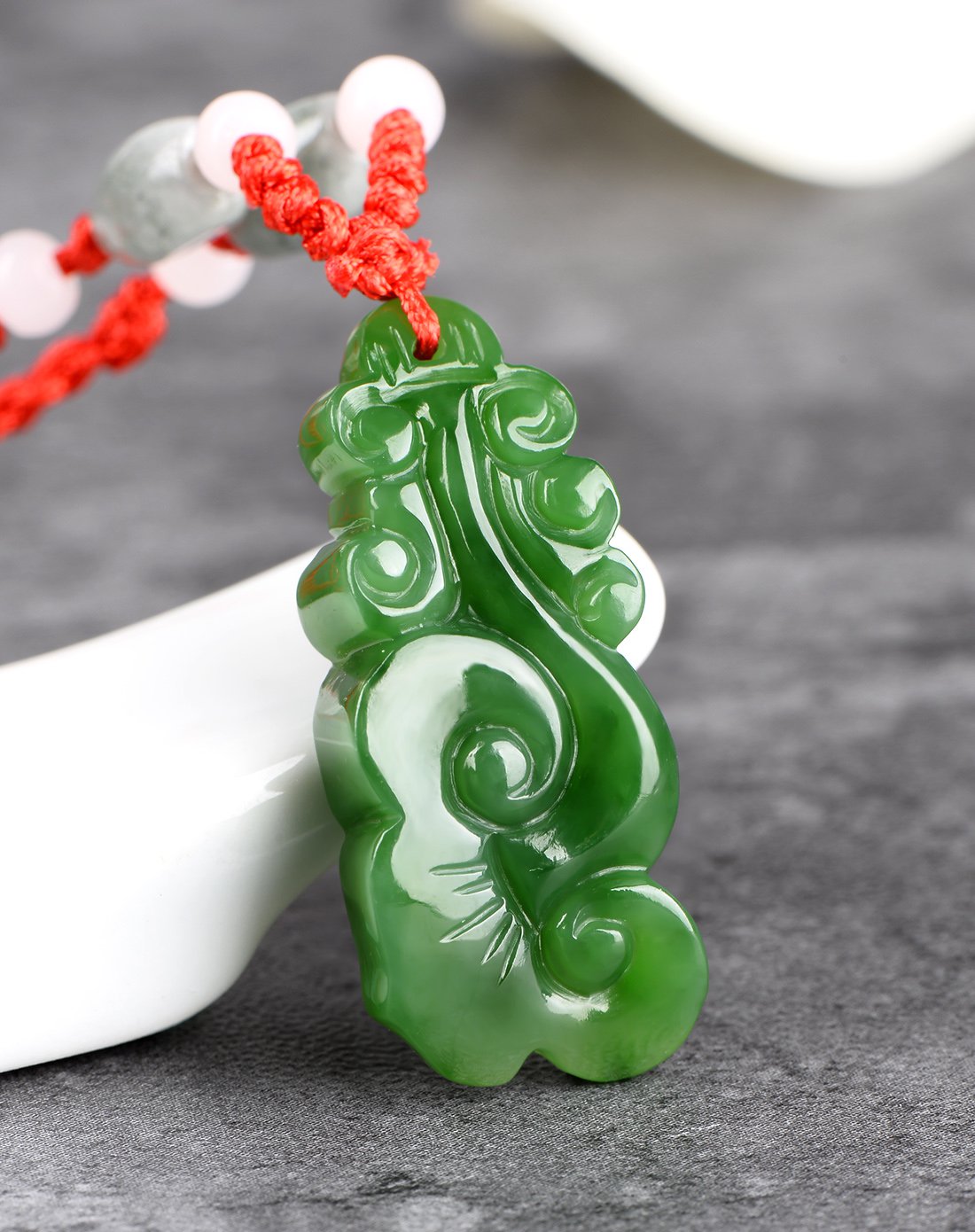 伊戴娇 中性精品和田碧玉如意挂件