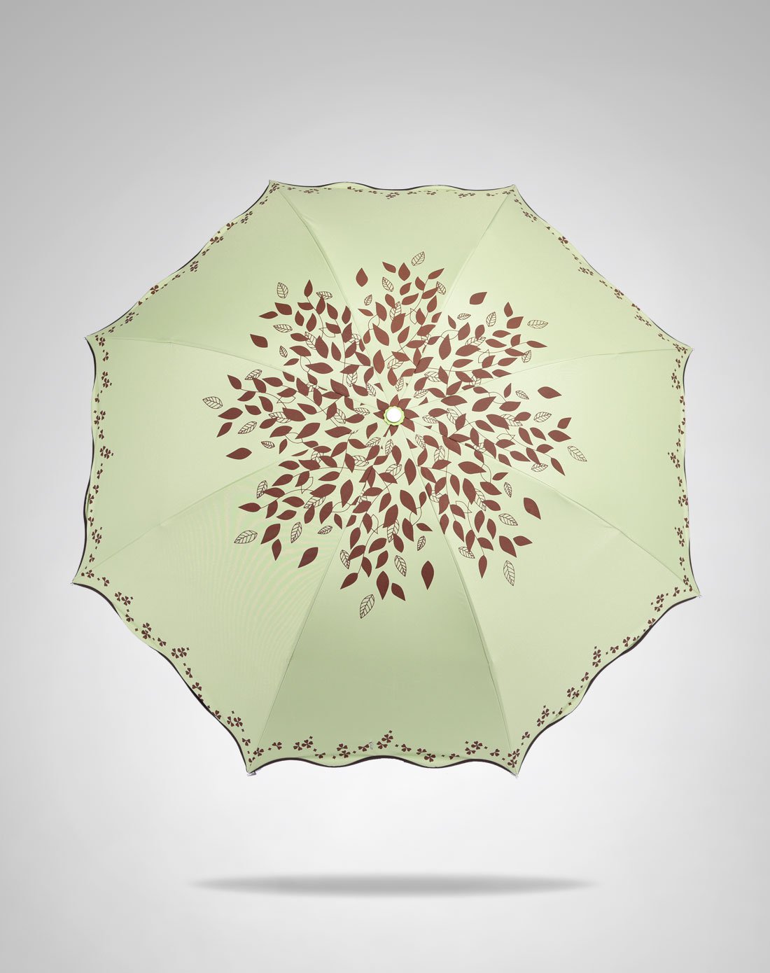 清新双面叶子黑胶荷叶边三折晴雨伞