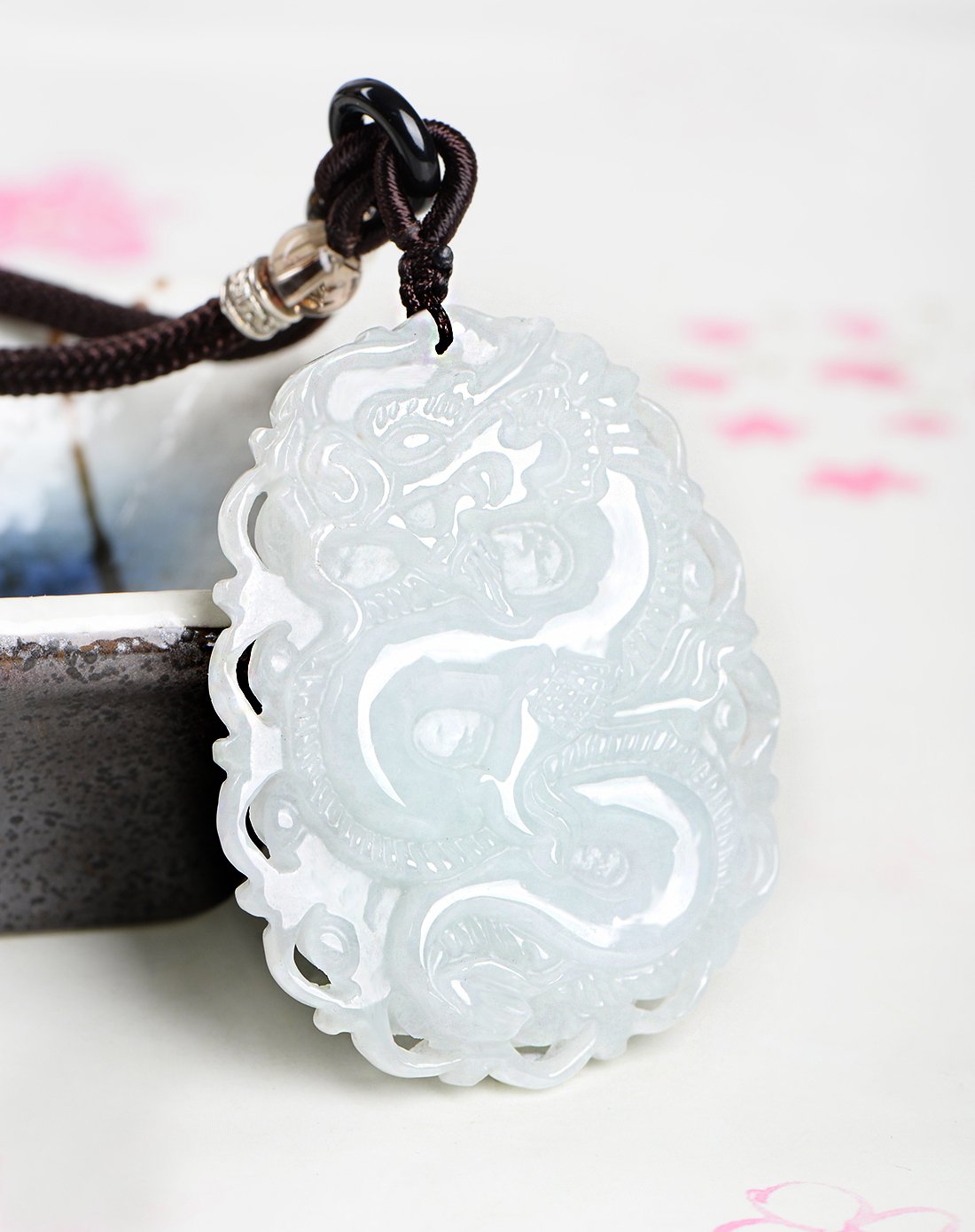 伊戴娇 天然翡翠a货豆种至尊龙牌挂件