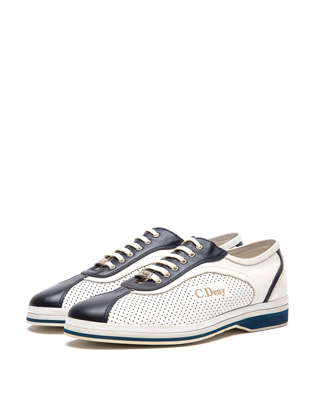 时尚深蓝拼白色软牛皮舒适透气休闲加州鞋