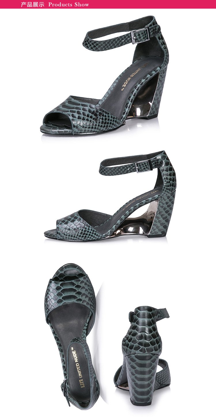 united nude国际设计师品牌男un bella纯色镂空腕带凉鞋352777011291