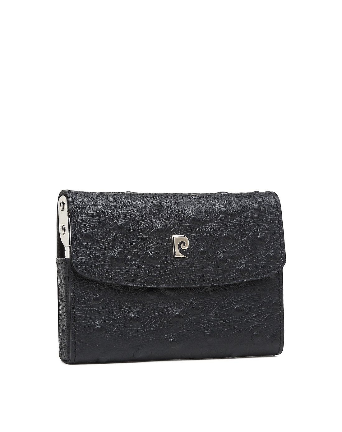 时尚商务鸵鸟纹头层牛皮小名片包黑色