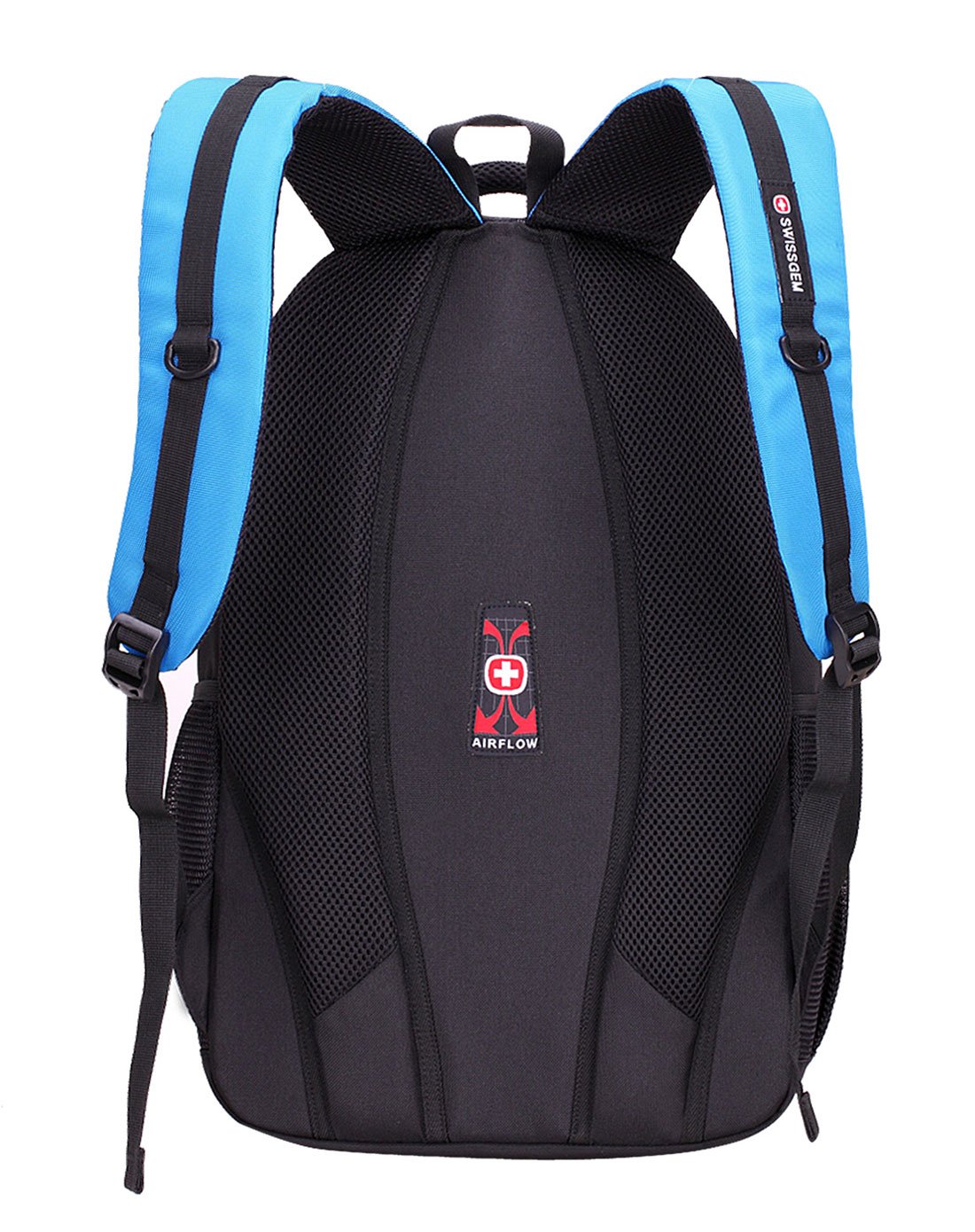 中性款休闲双肩背包 多色拼接蓝色