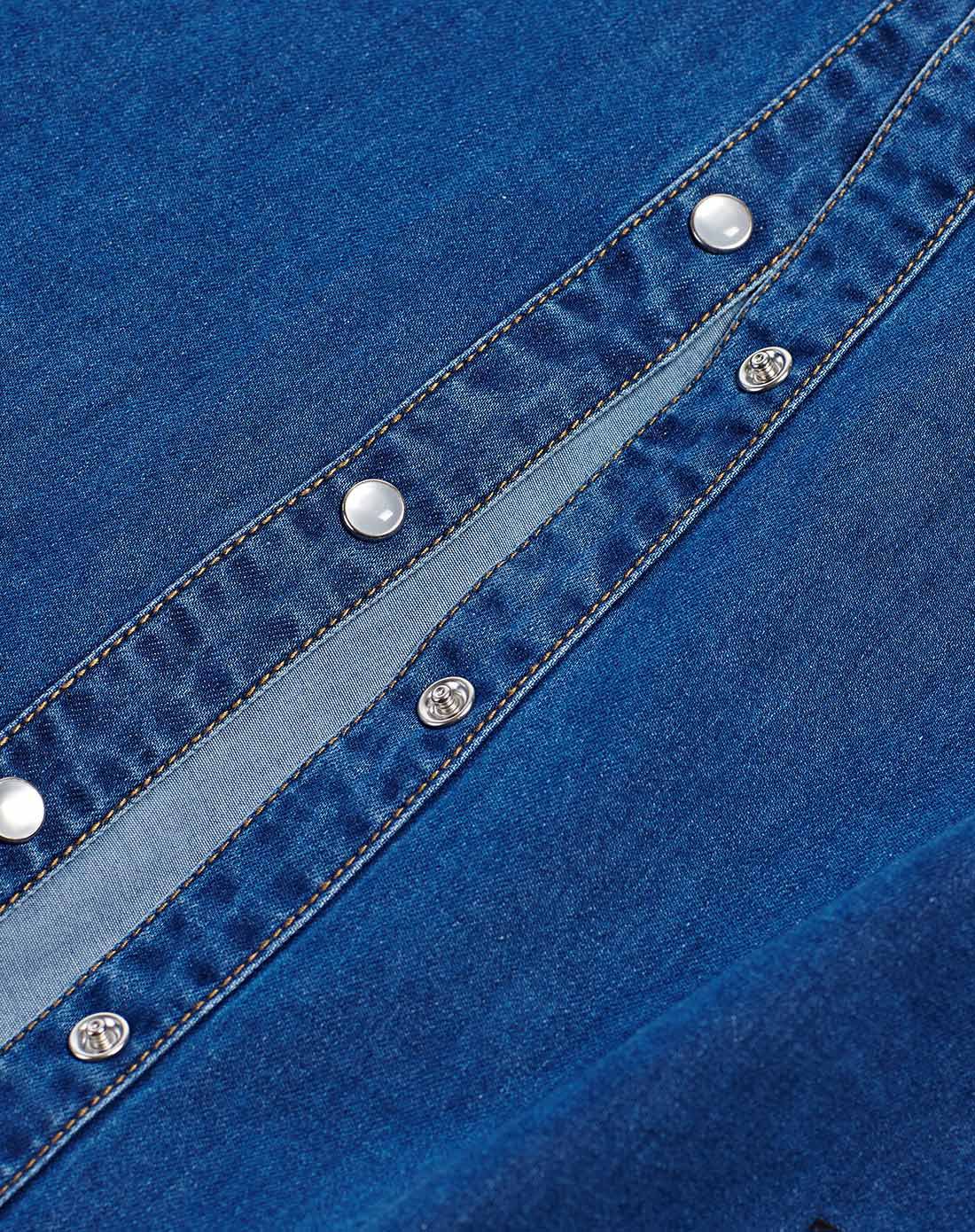 韩版个性无袖牛仔衬衫浅靛蓝色