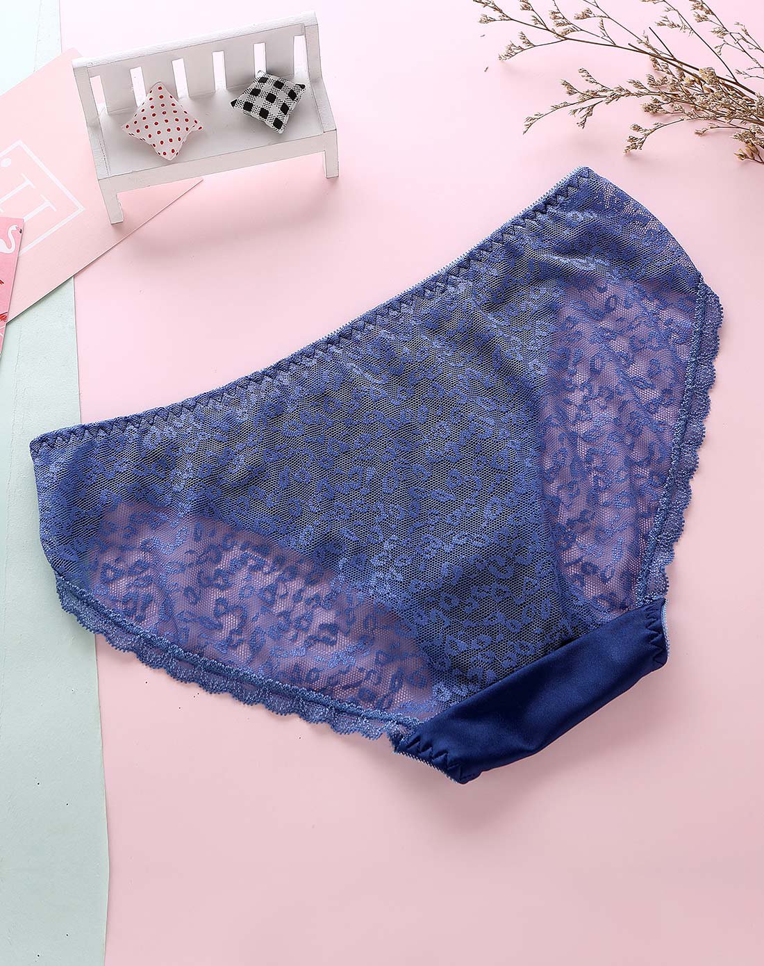 性感蕾丝网纱透气舒适内裤蓝色