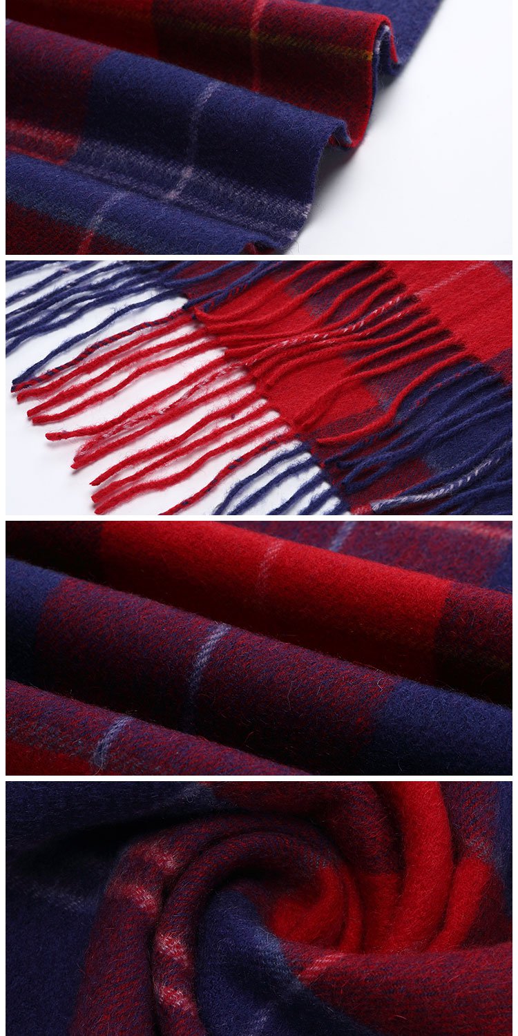 丝光羊毛格子长围巾大红格