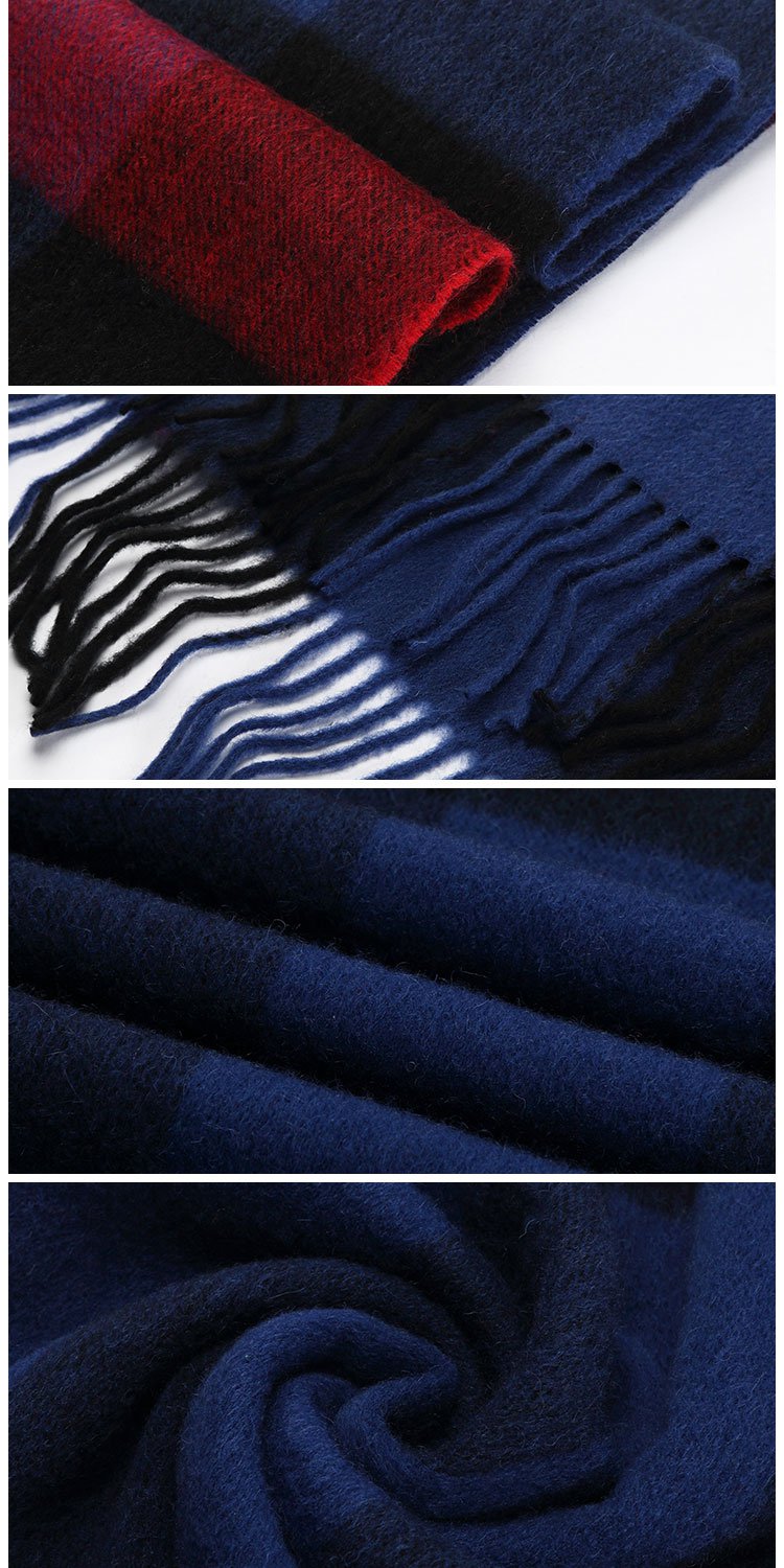 丝光羊毛加长格子围巾红兰格