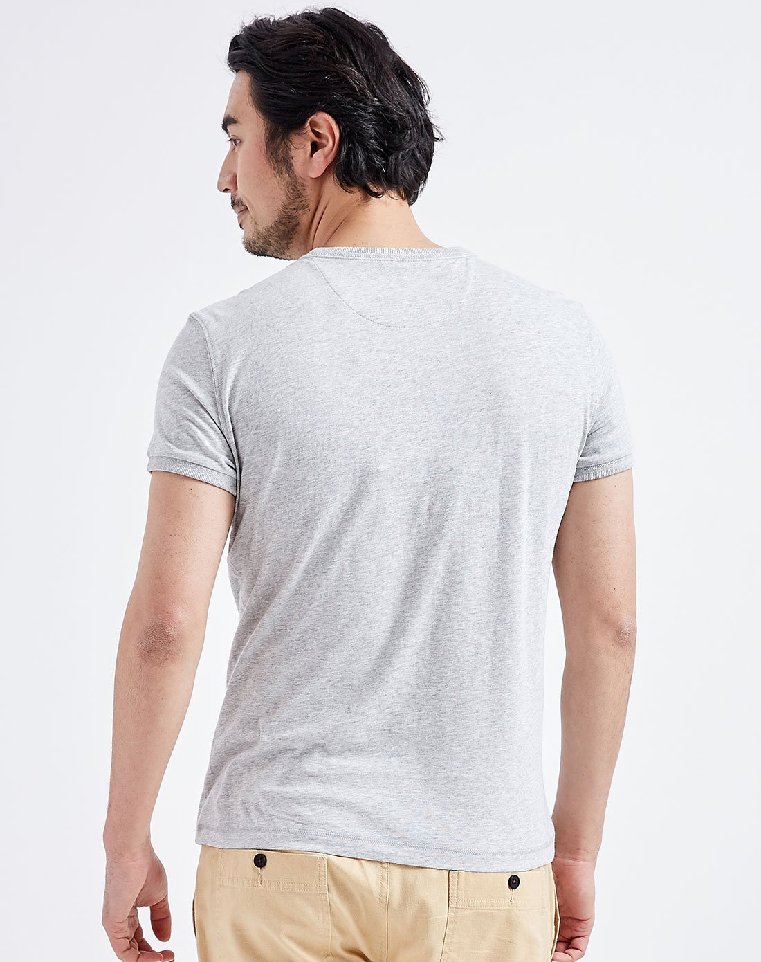 横机提花领子圆领t恤中麻灰