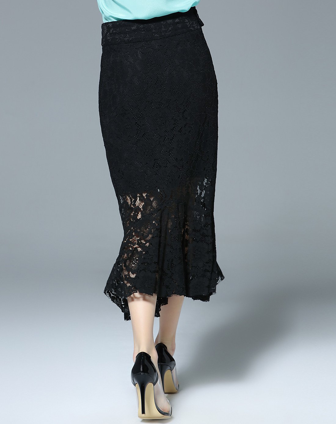 黑色蕾丝拼接性感包臀半裙