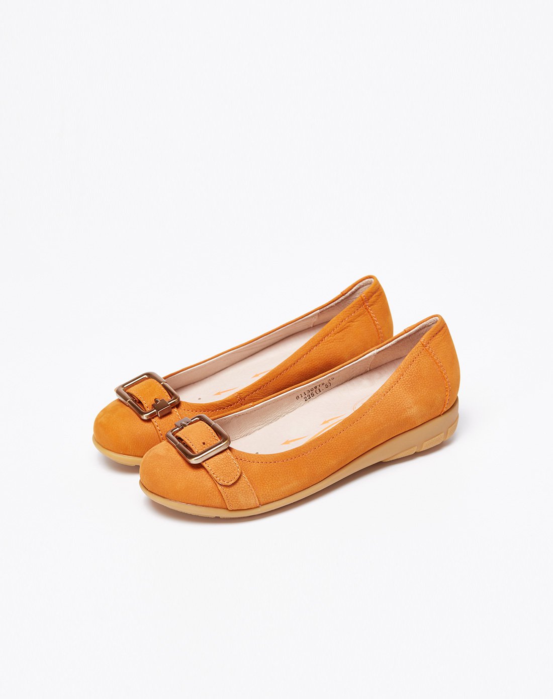 奥卡索walker shop女鞋专场 artemis摔纹牛皮皮带扣平底休闲单鞋橙色