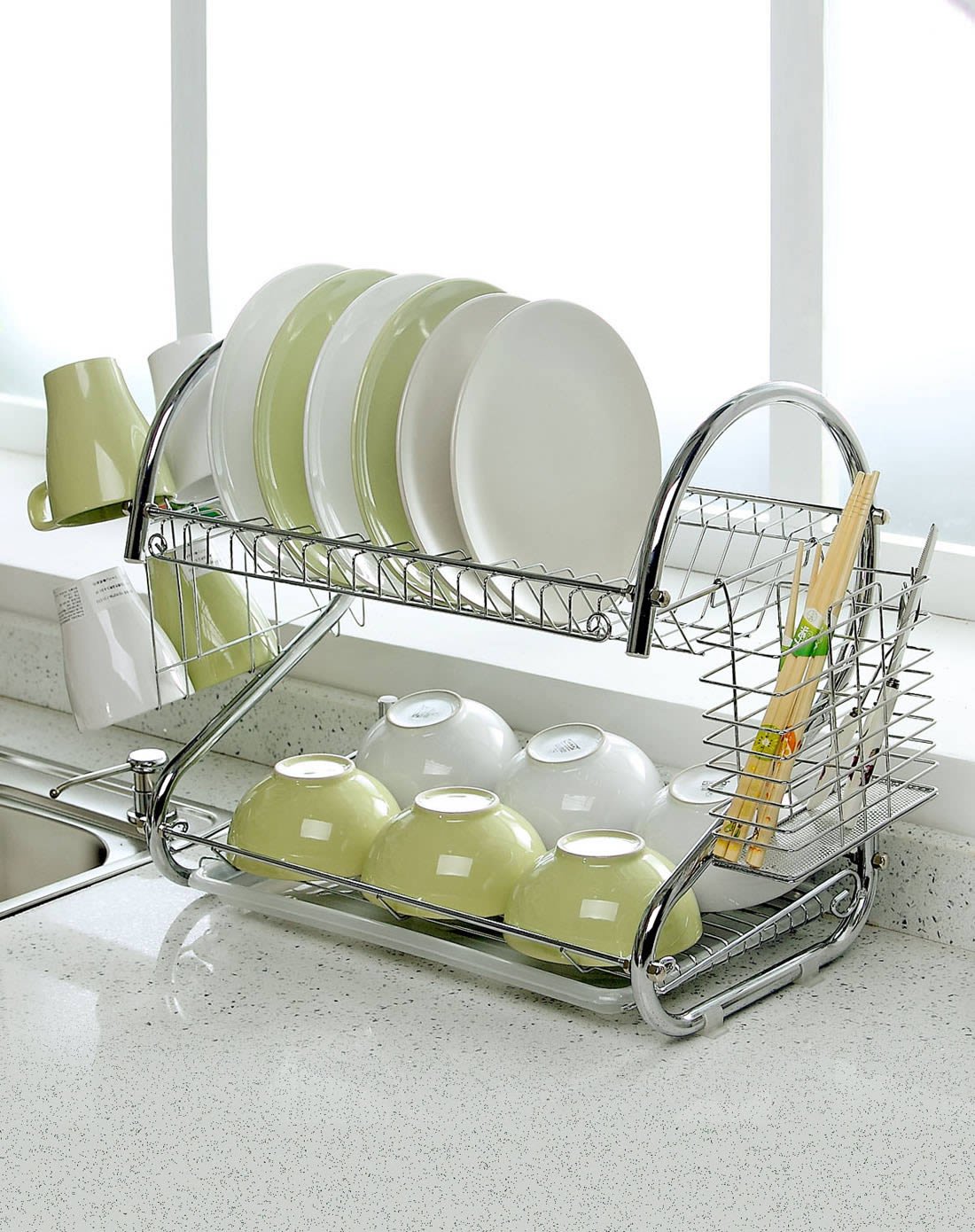 欧润哲orange厨房用品专场16寸加粗豪华版s型双层沥水碗碟架107920