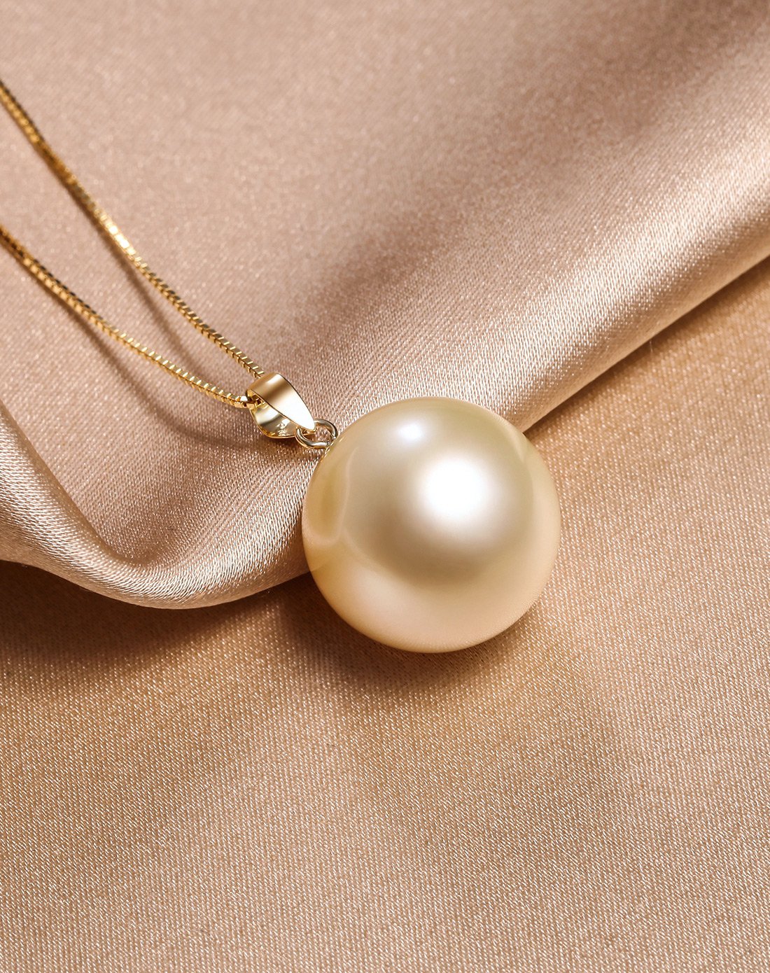 稀有超大 16-17mm南洋香槟色珍珠18k金吊坠