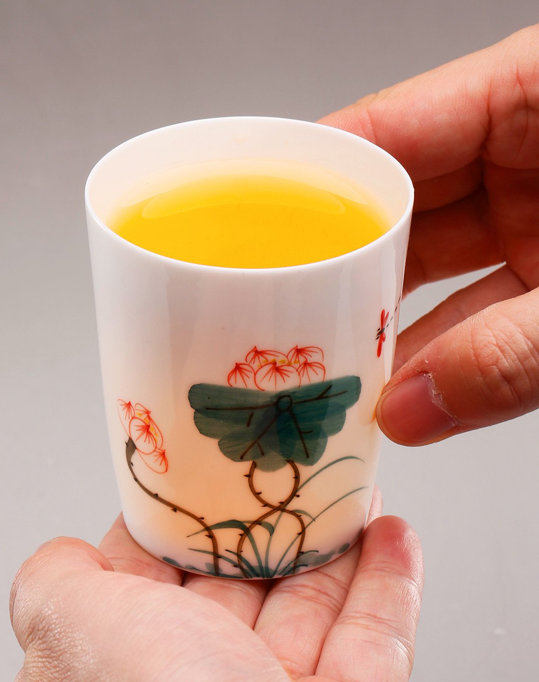 专注茶生活美学-束氏茶道专场束氏 出水芙蓉 手绘薄胎五彩双人情侣直