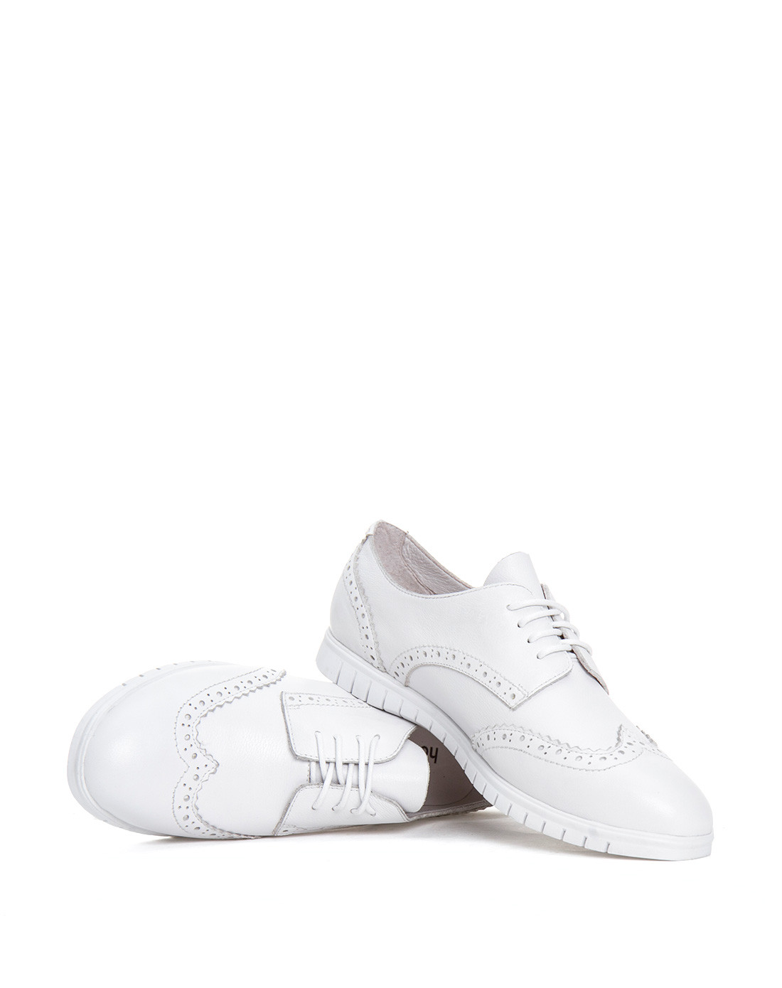 门店同款女士布洛克扣花皮鞋白色