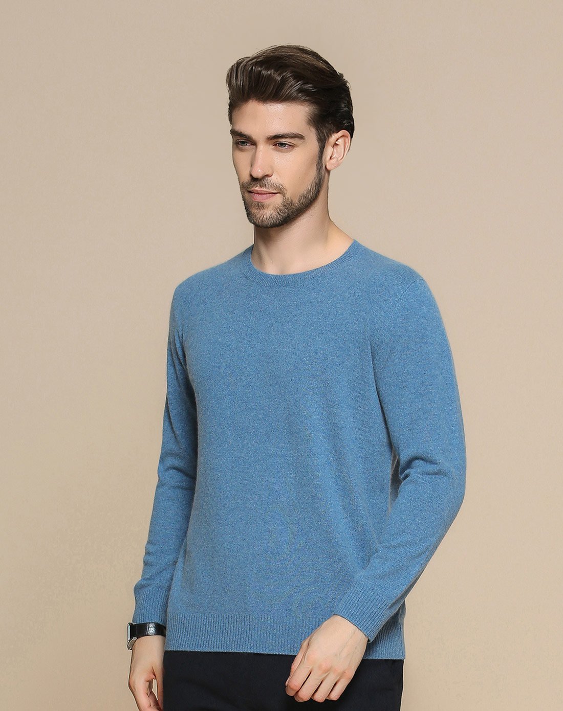 男蓝灰色圆领套衫